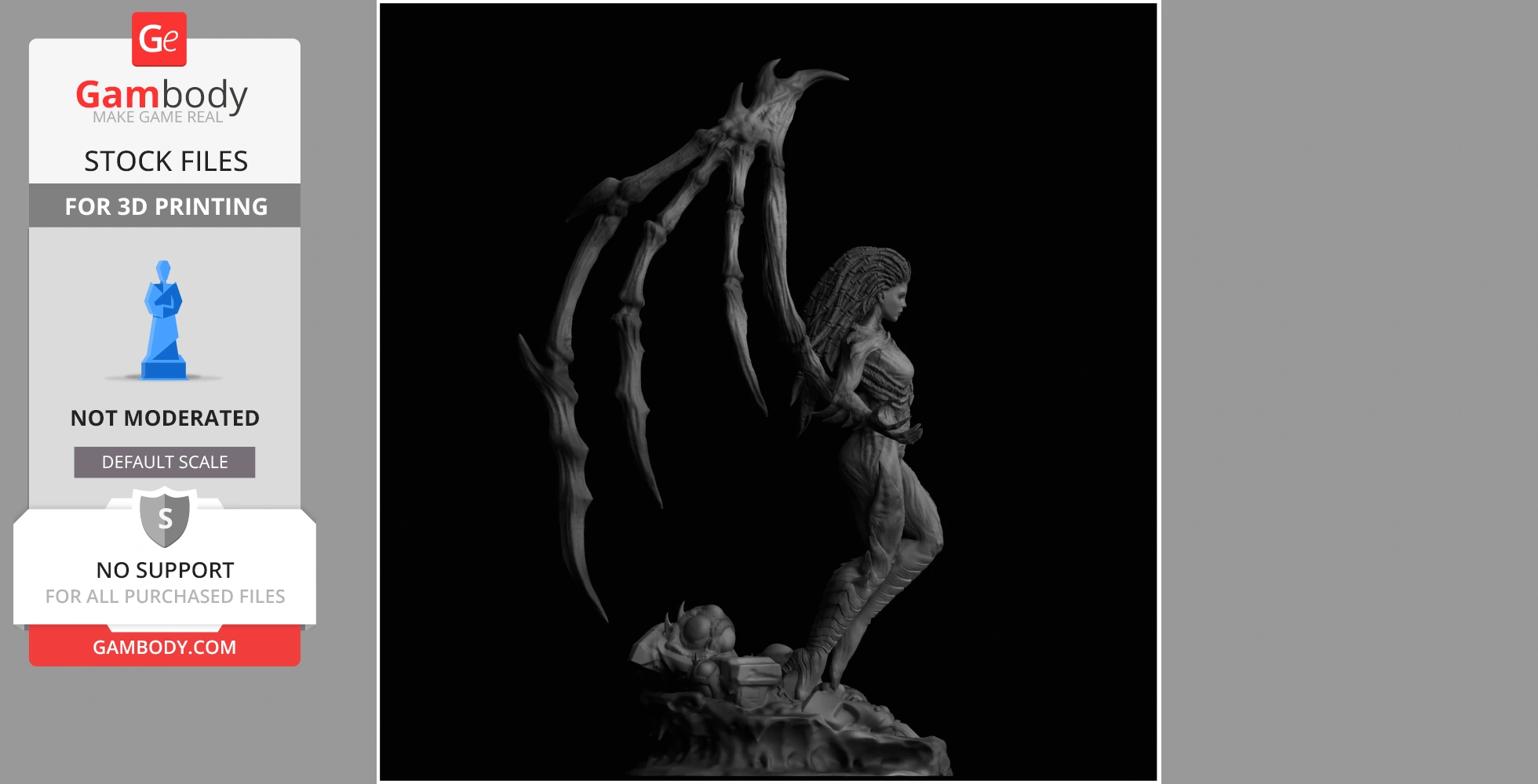 A detailed 3D model of Sarah Kerrigan from StarCraft II, with intricate Zerg appendages.