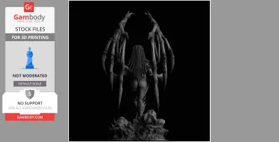 Alien-like figure with large, skeletal wings, viewed from the back on a detailed base.