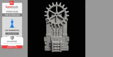A detailed, mechanical throne with gears and pipes, designed for 3D printing.