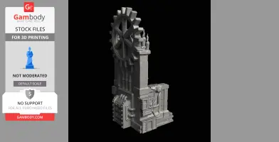 3D model of an intricately detailed throne with a large gear-like backrest, designed for 3D printing.