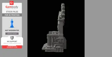 A detailed side view of a 3D printable Imperial Throne with intricate mechanical elements.