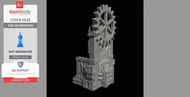 Futuristic throne with pipes and a large cogwheel design, suitable for 3D printing.
