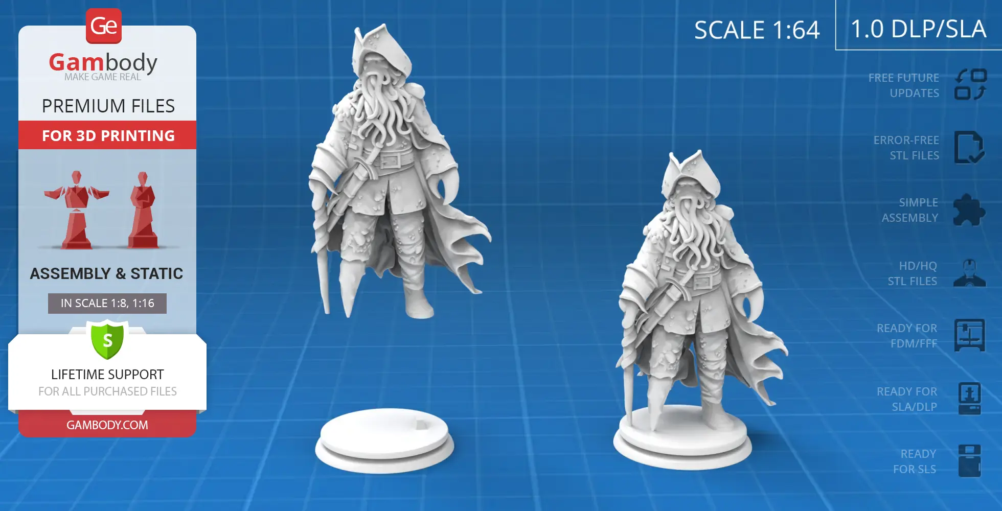 Intricate 3D model of a pirate-like character with tentacles for a beard, ready for 3D printing.