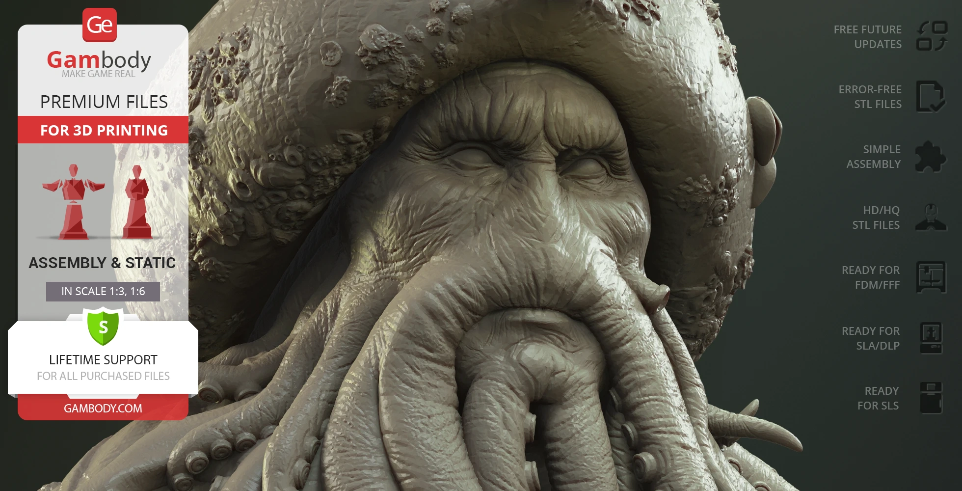 A detailed 3D model bust of a sea creature with tentacles and barnacle-covered head.