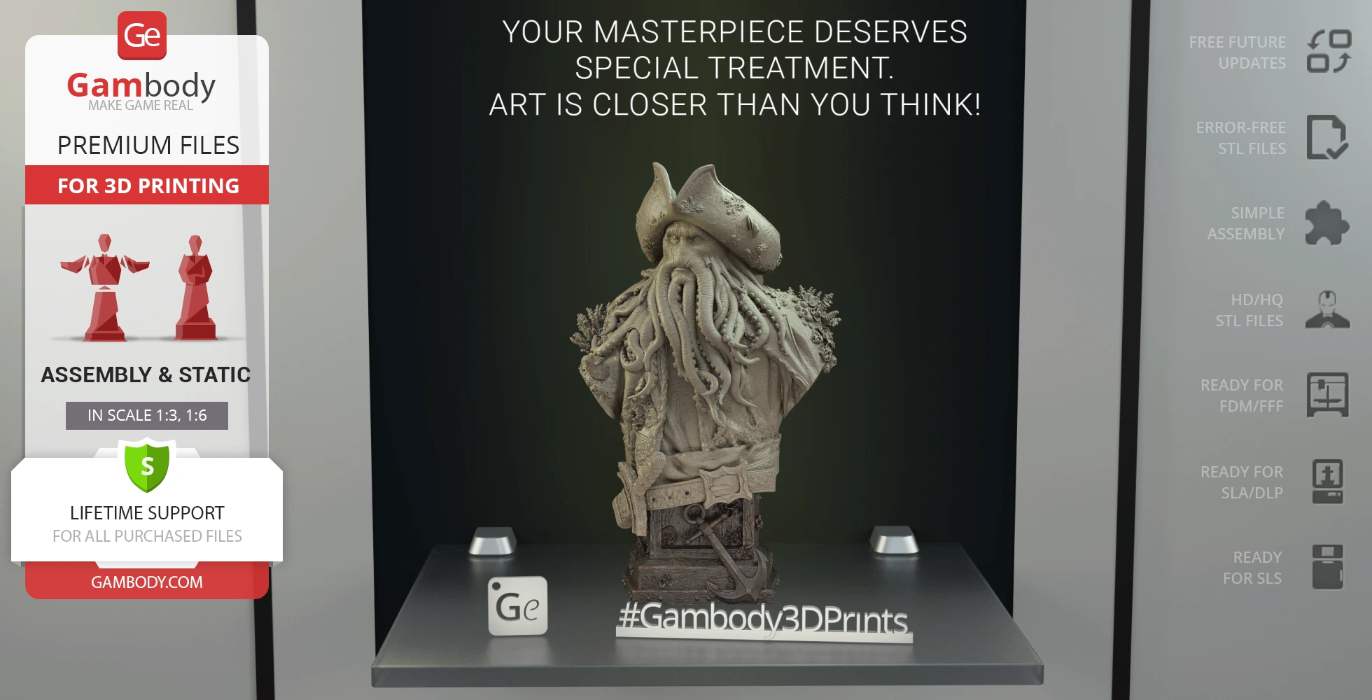 A detailed bust of a mythical sea captain with a tentacle beard and tricorn hat.