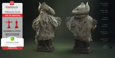 A detailed, textured 3D bust of a character with a tentacled beard and pirate hat, ready for 3D printing.