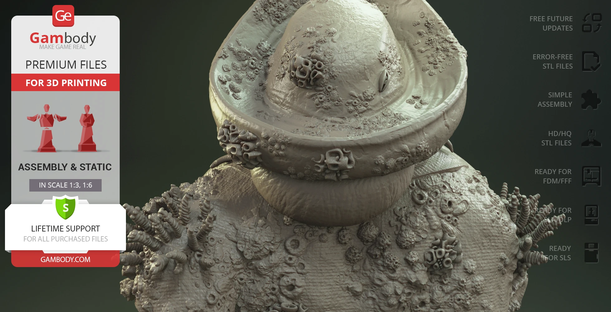 A intricately detailed 3D bust of a sea-themed character adorned with barnacles and sea textures.