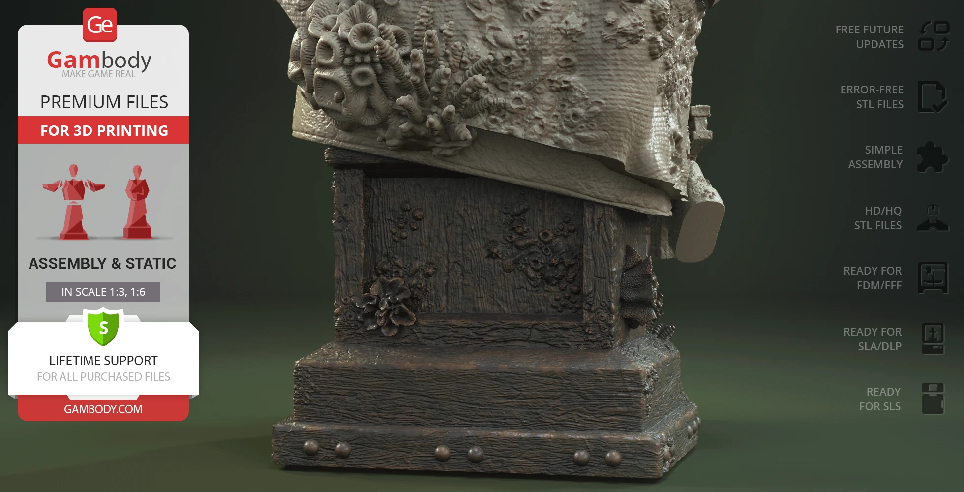 Detailed bust of a sea-themed figure with tentacles and barnacle details on a textured pedestal.