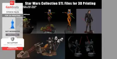 3D models of Star Wars characters: Grogu, Mandalorian, Ahsoka, Anakin, Darth Vader, for printing.