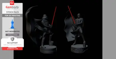 3D models of a character in armor with a red lightsaber, standing on a round base with 'Star Wars' text.