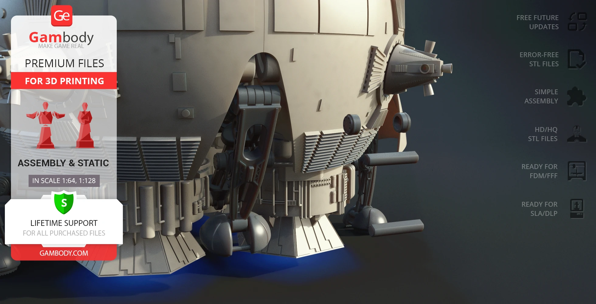 Detailed close-up of Aries 1B Earth-Moon Shuttle from Gambody for 3D printing.