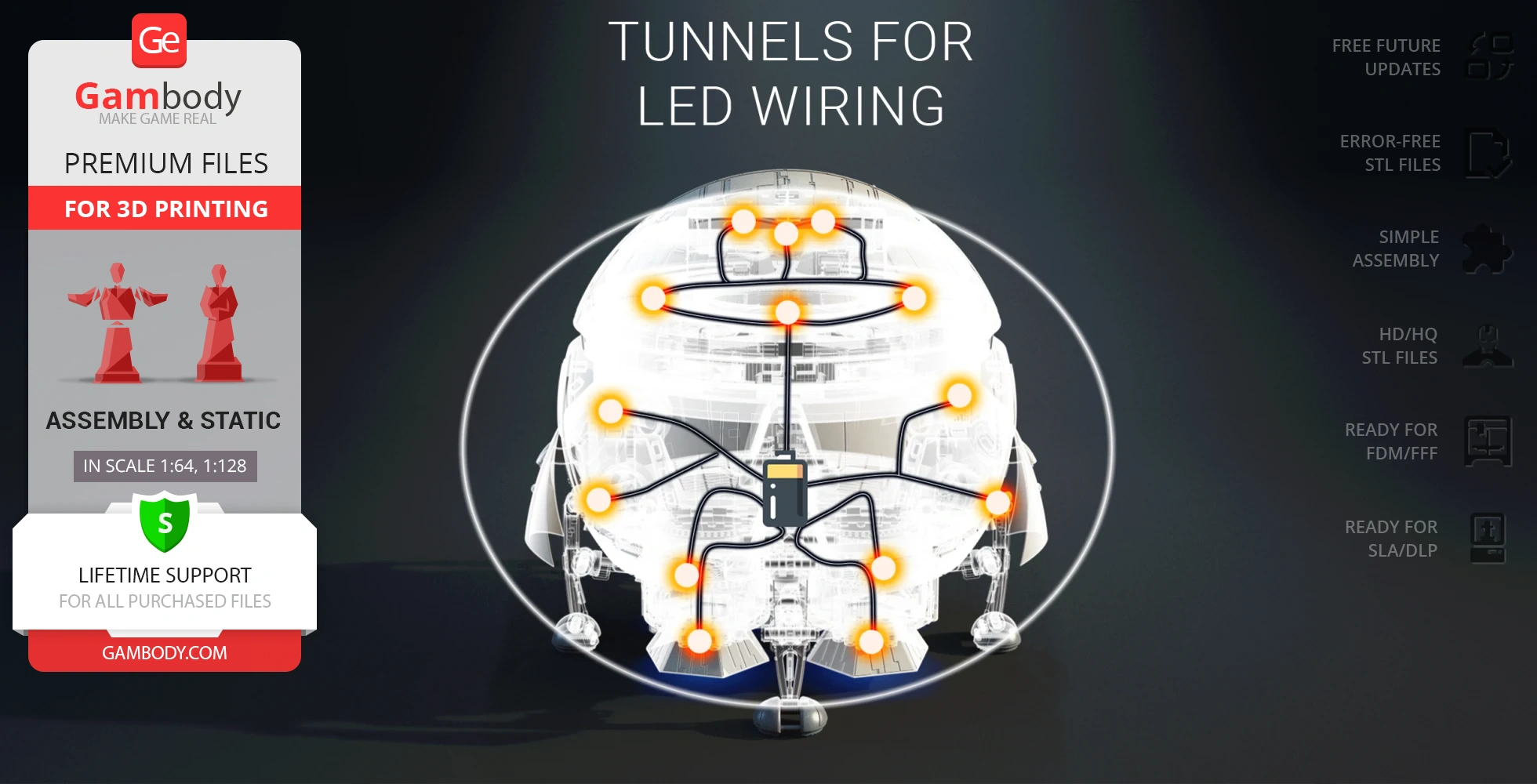 3D model of Aries 1B shuttle with LED wiring tunnels, for 3D printing.