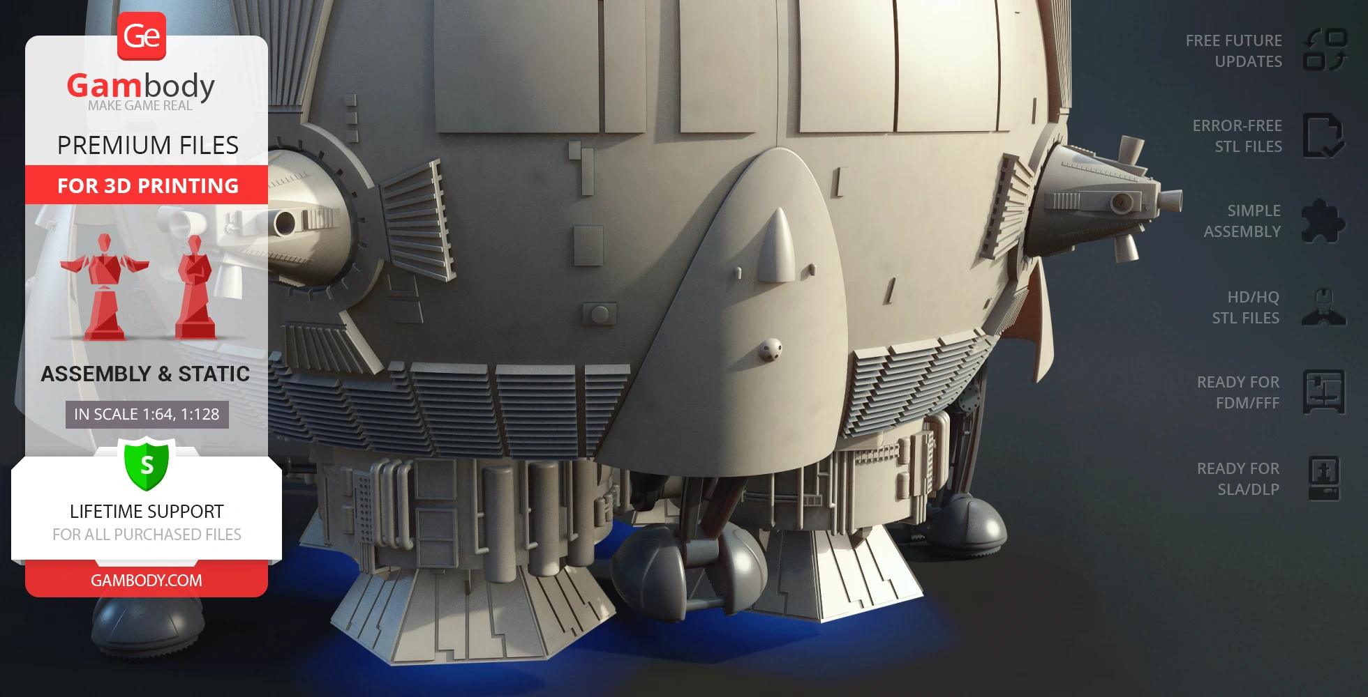 Detailed 3D model of a sci-fi shuttle, with intricate mechanical components and textures.