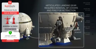 A sci-fi Earth-Moon shuttle 3D model with detailed articulated landing gear for 3D printing.