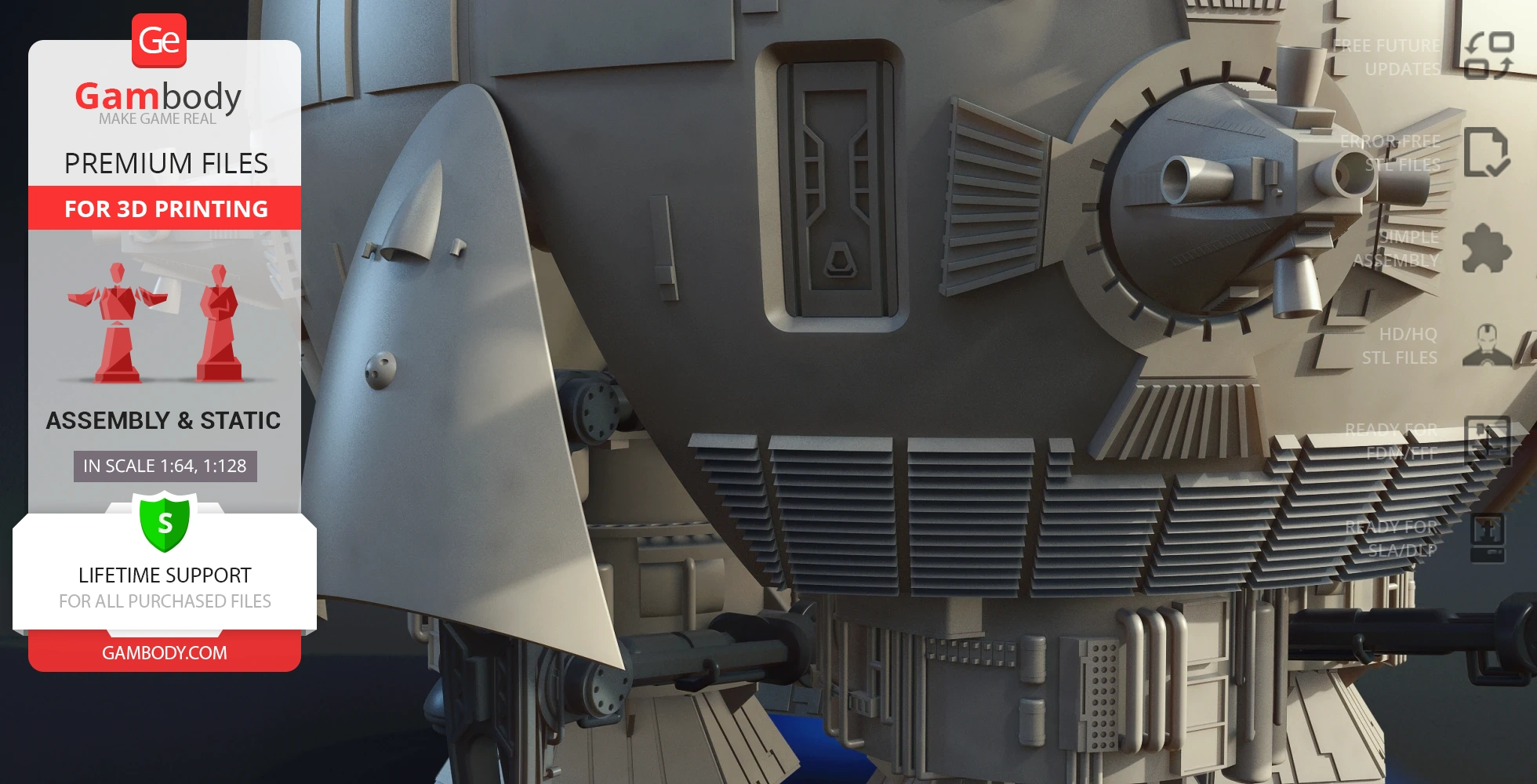 Detailed 3D model of a sci-fi Aries 1B shuttle with intricate mechanical features, ready for printing.