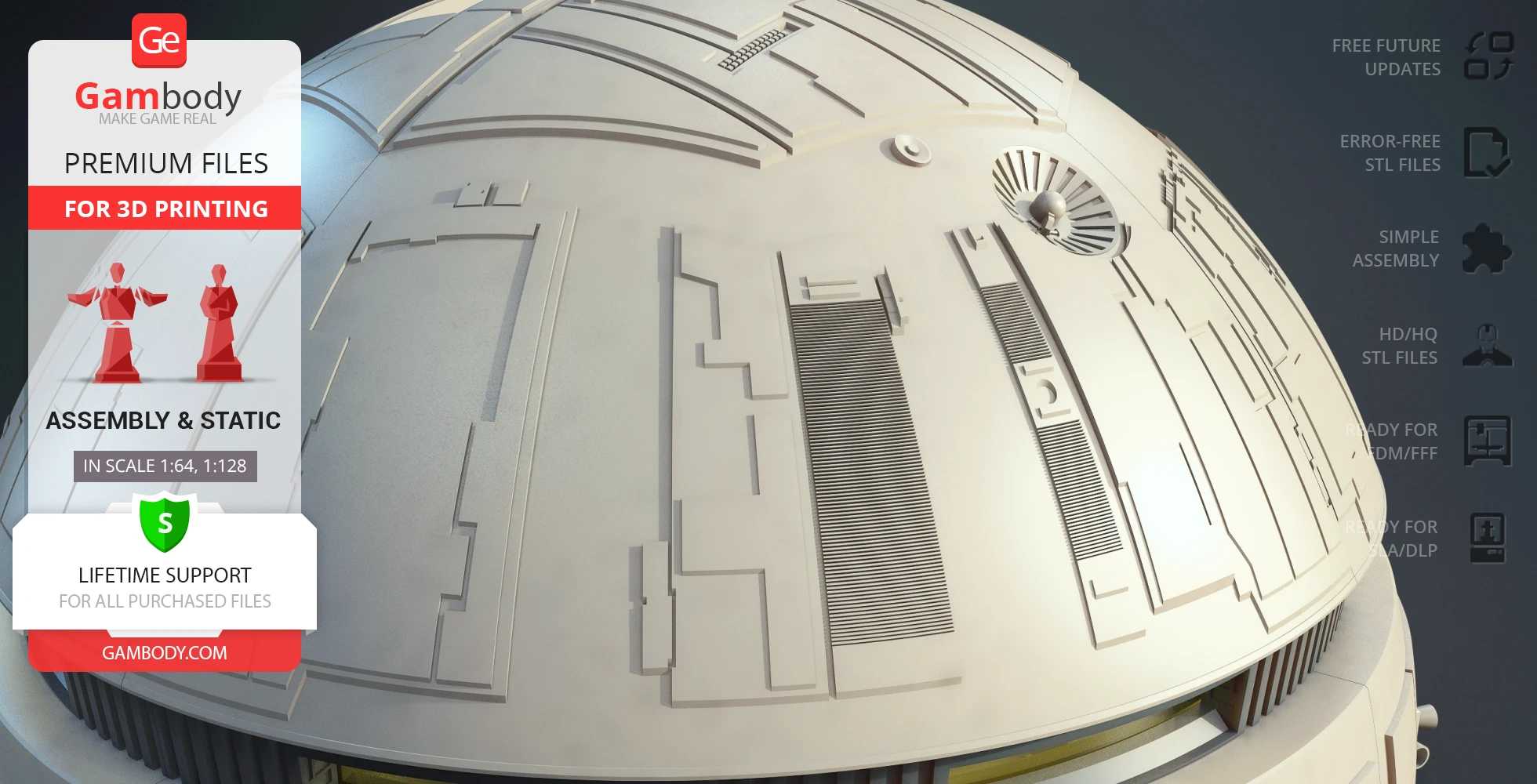 A detailed view of the Aries 1B Earth-Moon Shuttle 3D model with sci-fi design elements for 3D printing.