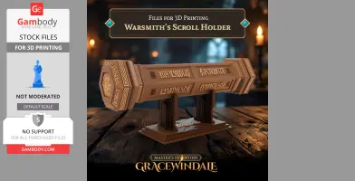 A detailed, ornate scroll holder with engraved designs, suitable for 3D printing.