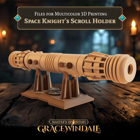 Ornate cylindrical scroll holder with intricate detailing, designed for 3D printing.