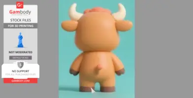 A cute, cartoonish 3D model of a bull with horns, seen from the back, designed for printing.