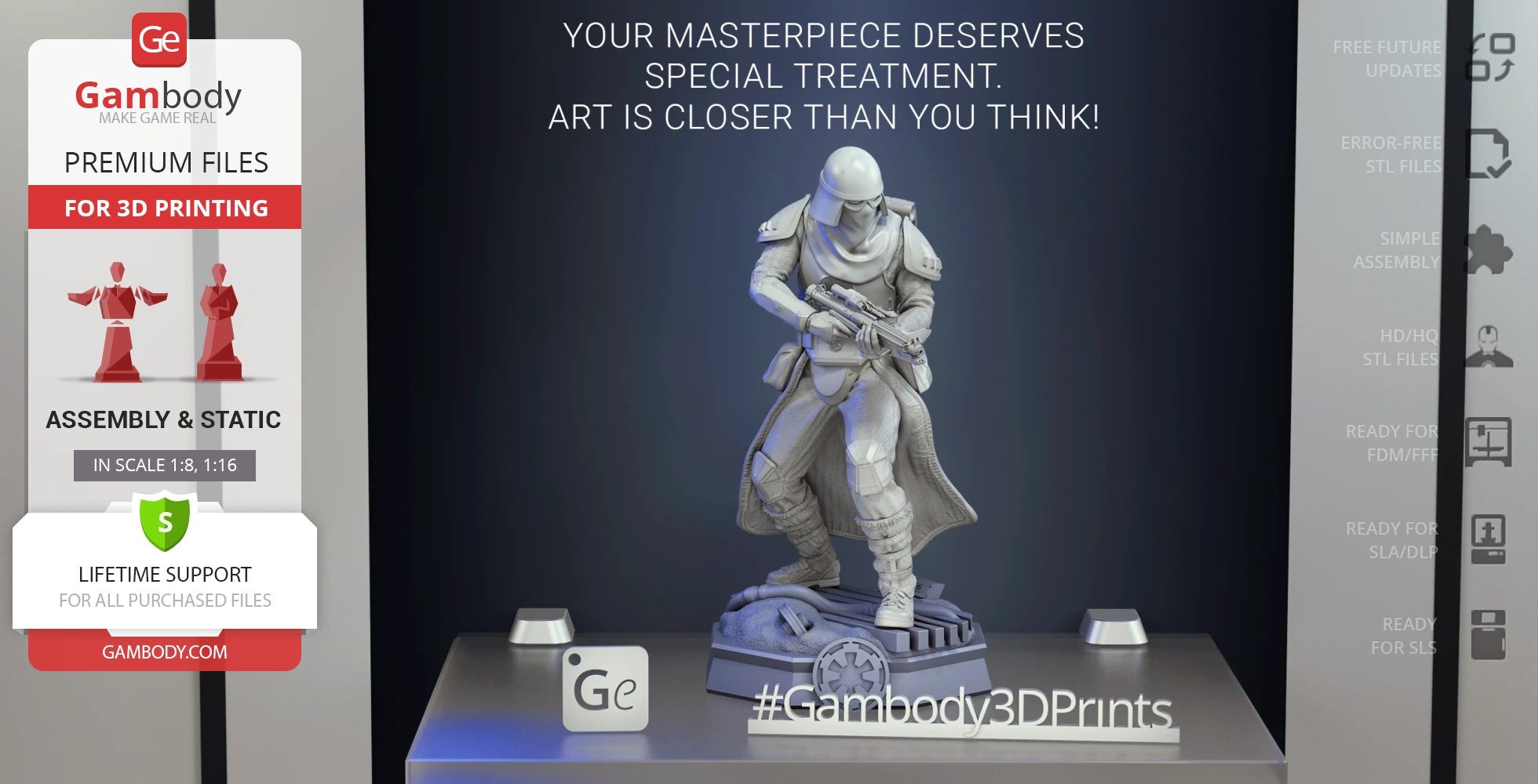 Snowtrooper 3D model in action pose holding a blaster, designed for 3D printing.