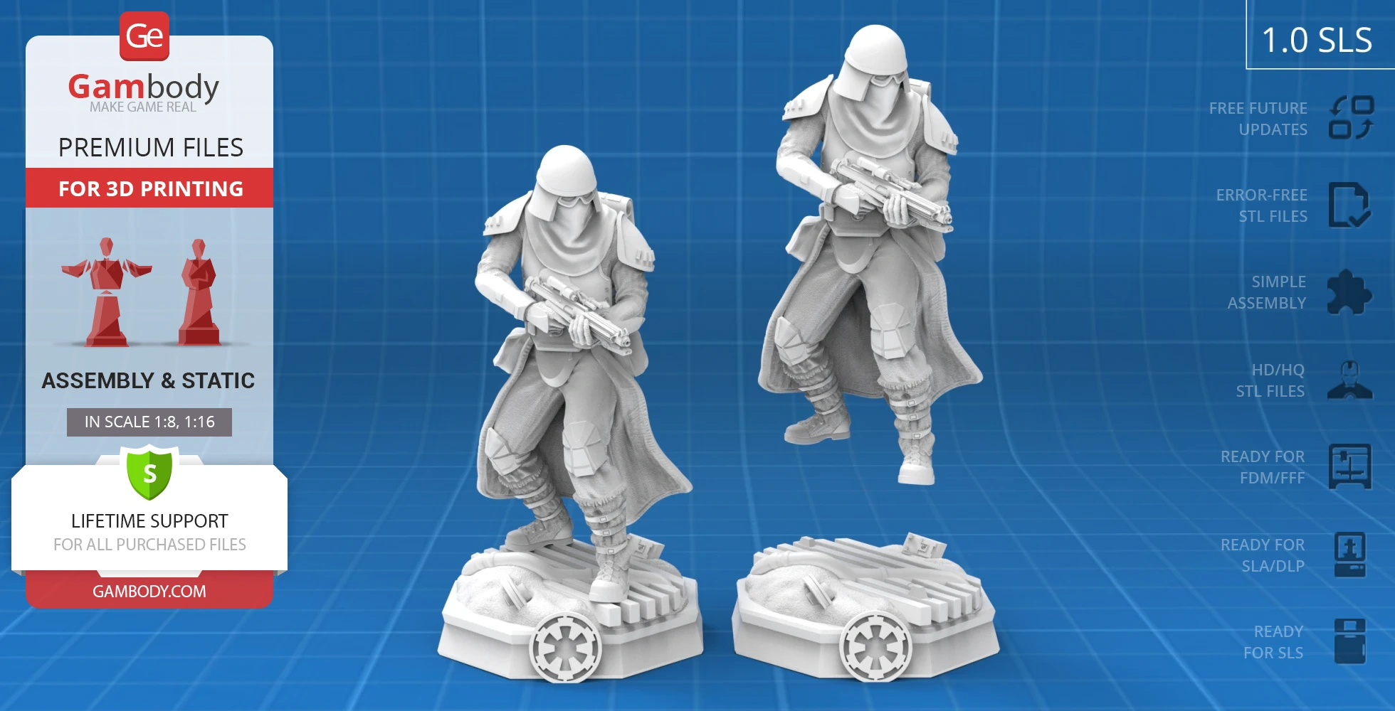 3D model of a Snowtrooper from Star Wars, posed with a blaster, ready for 3D printing.