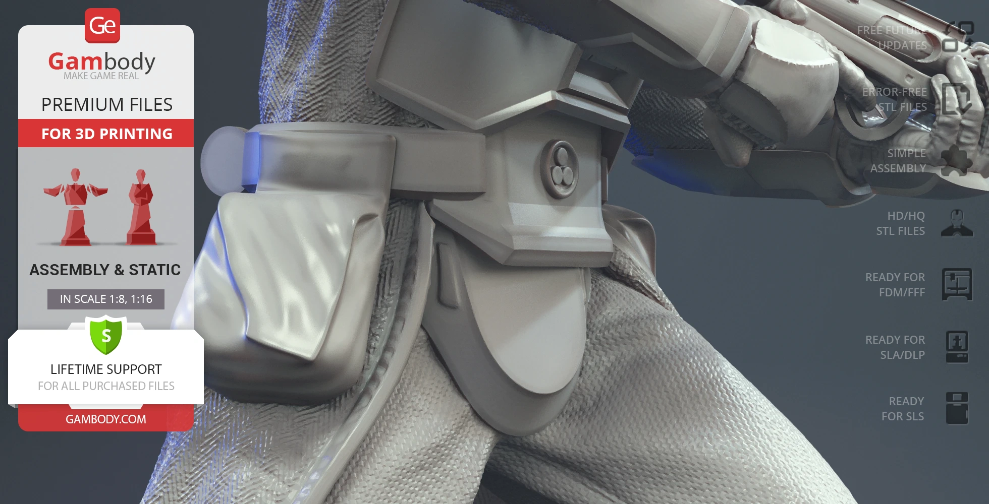 Close-up of a 3D model's snowtrooper gear detail, showcasing utility belt and pouches.