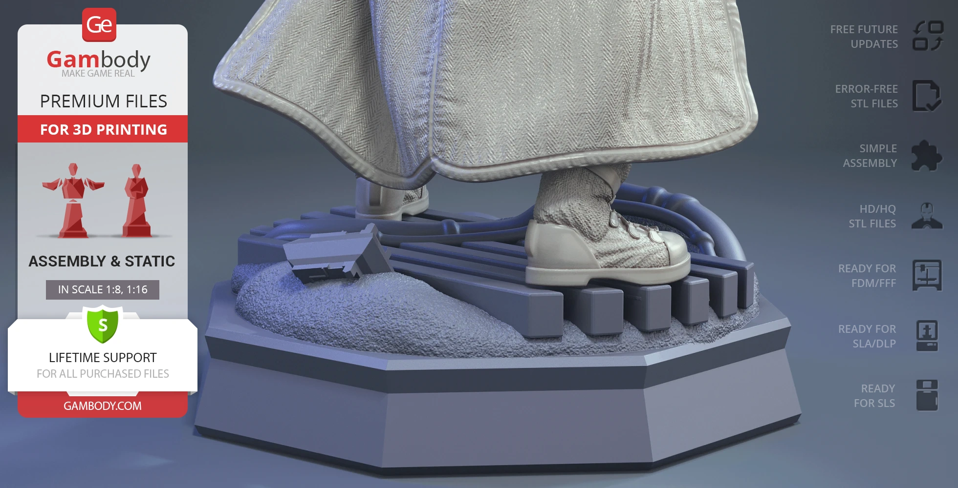 Snowtrooper figure base for 3D printing, showing detailed boots and textured terrain.