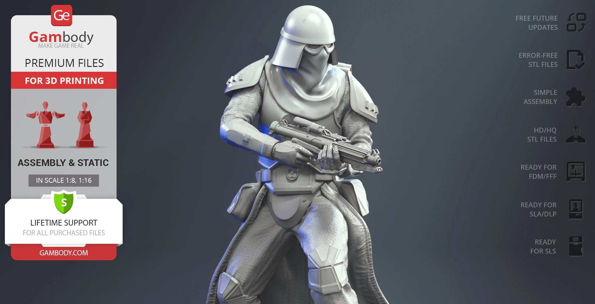 3D model of a Snowtrooper from Star Wars, ready for 3D printing shown on Gambody.