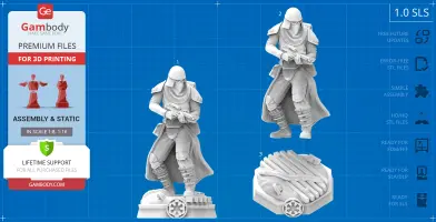 3D print model of a Snowtrooper from Star Wars, featuring a detailed figure and base, ready for assembly.