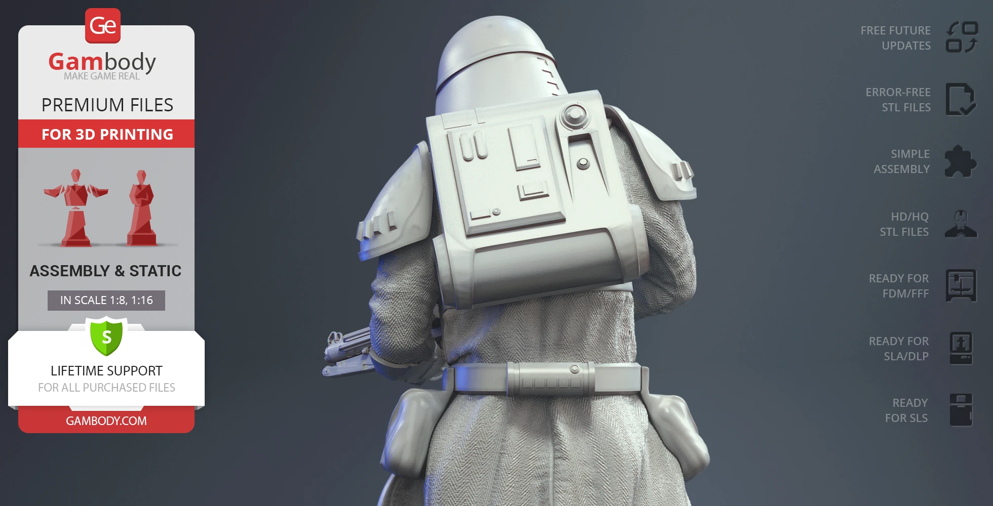 3D model of a Snowtrooper from Star Wars, detailed armor and backpack, for 3D printing.