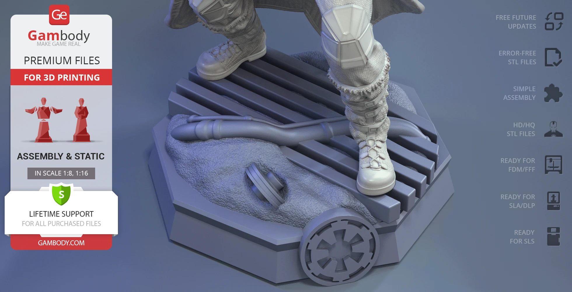 Snowtrooper figure base with boots and terrain details for 3D printing, showcasing intricate design elements.