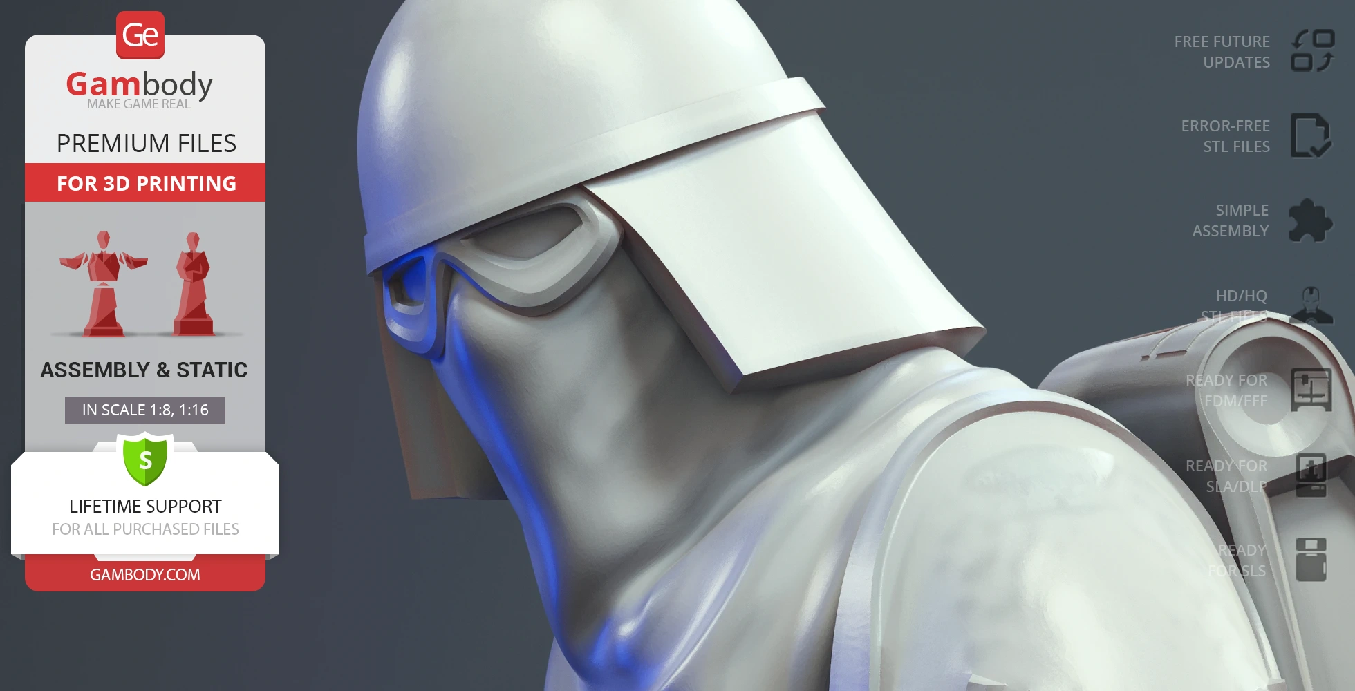 3D model of a Star Wars snowtrooper helmet and armor for 3D printing, featured on Gambody.