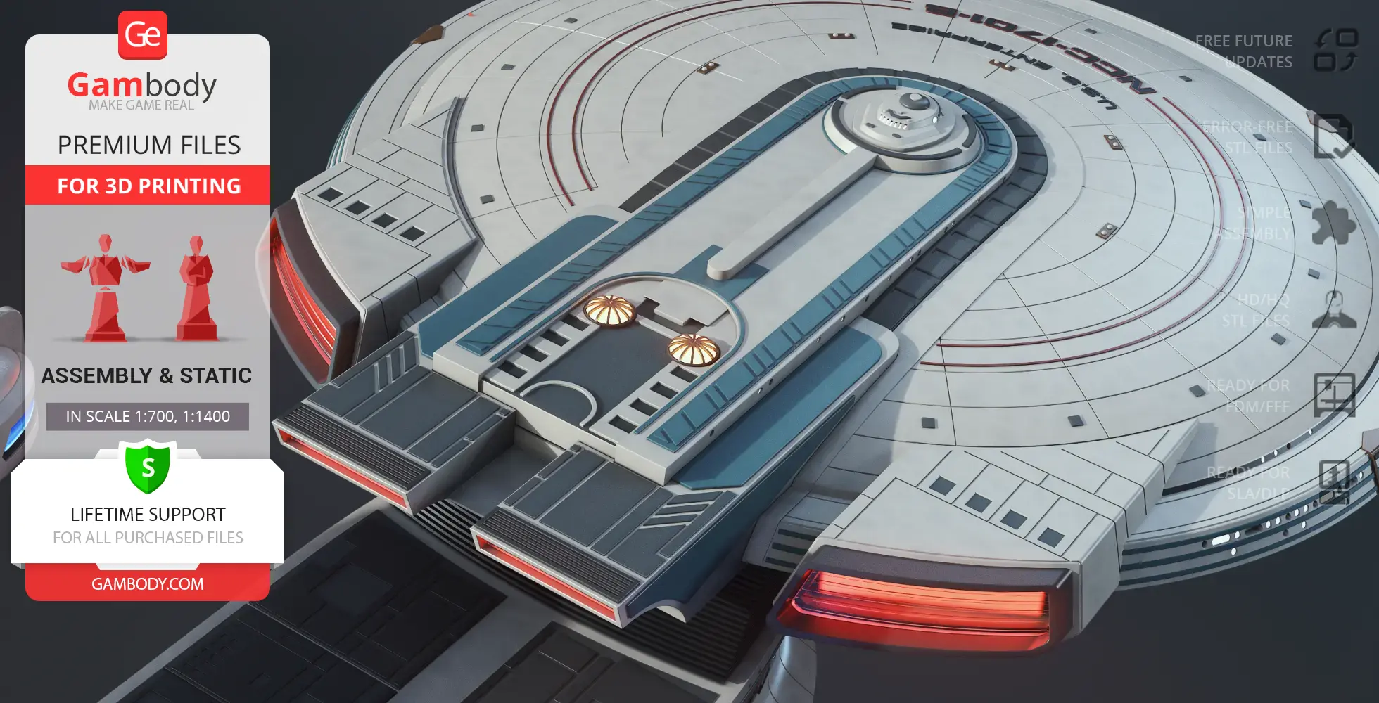 Top view of the USS Enterprise NCC-1701-B model with detailed saucer section, designed for 3D printing.