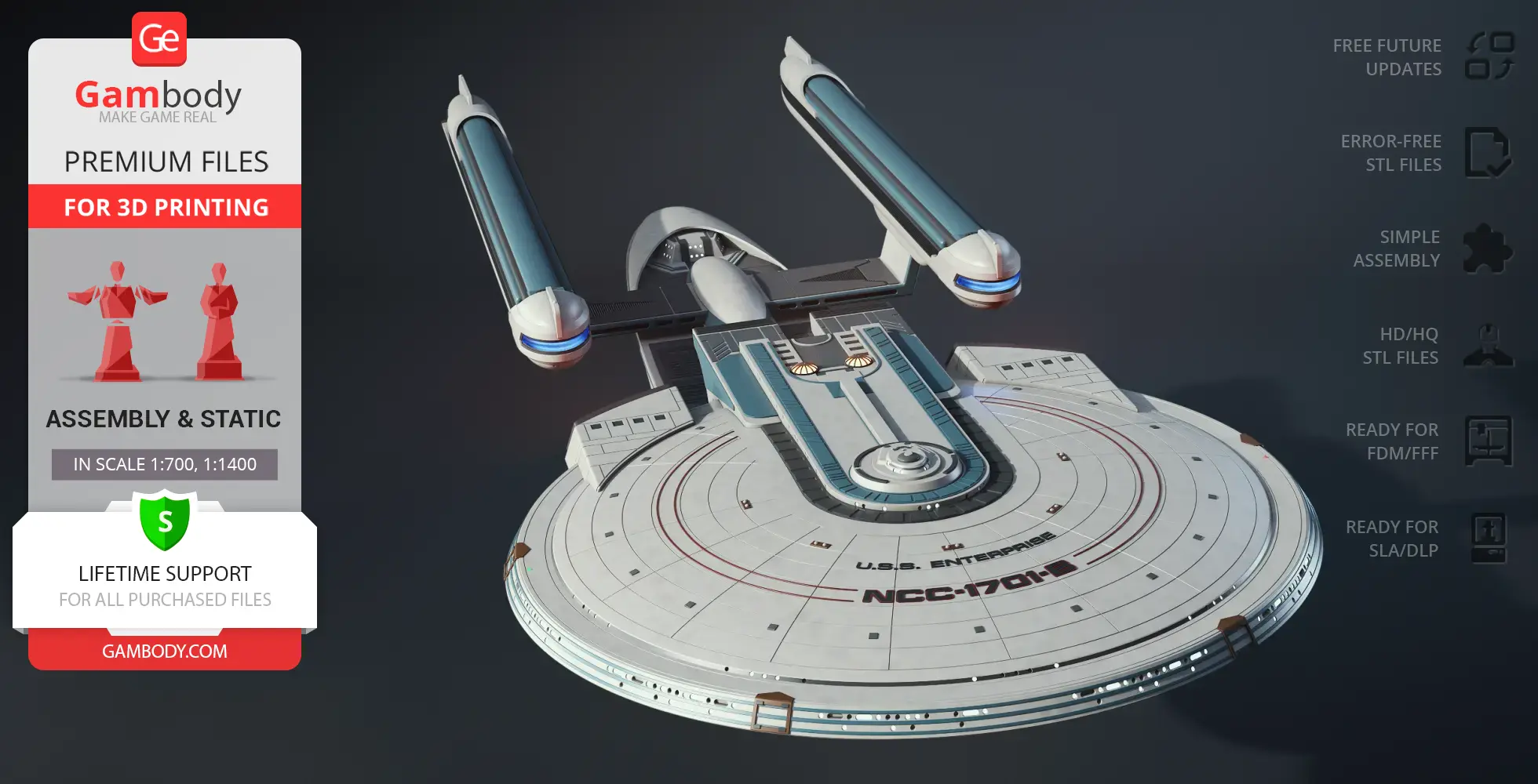3D model of USS Enterprise NCC-1701-B from Star Trek, designed for 3D printing by Gambody.