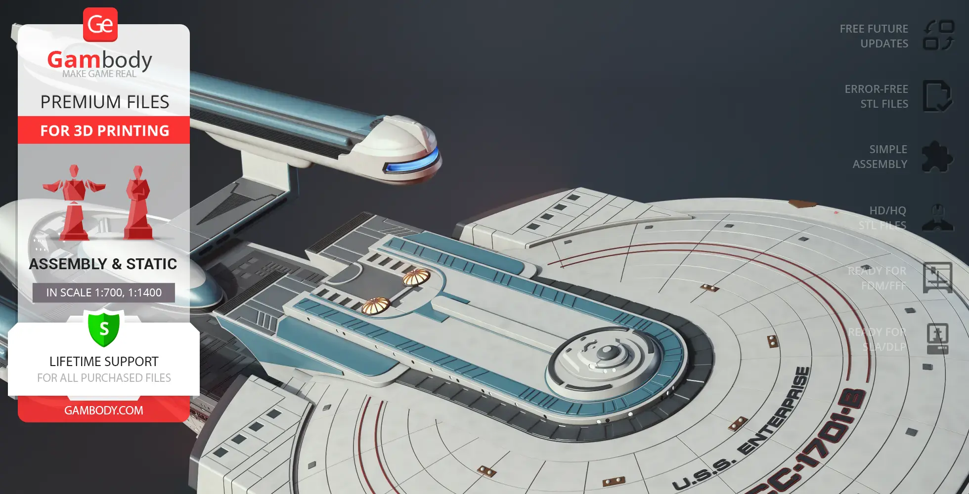USS Enterprise NCC-1701-B model for 3D printing, featuring detailed spaceship design from Star Trek.