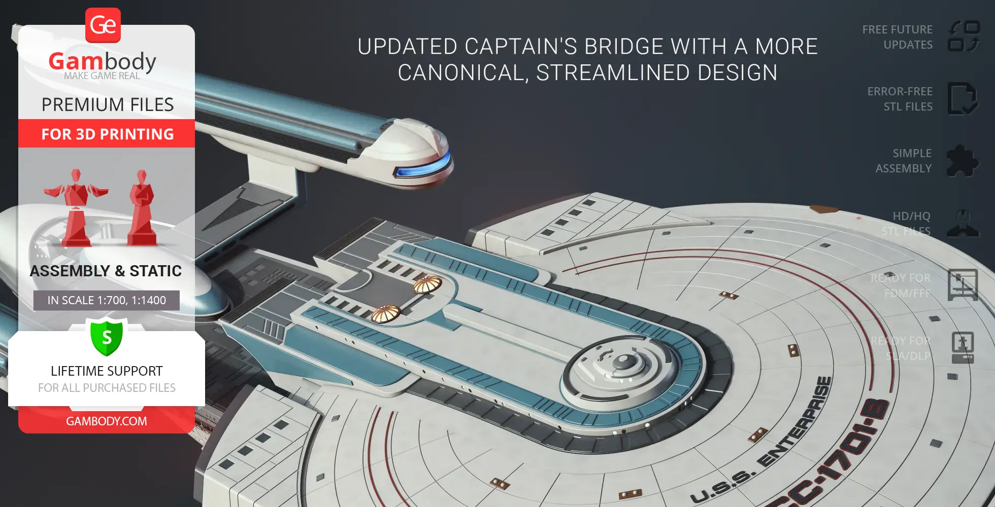 Detailed 3D model of USS Enterprise NCC-1701-B's updated captain's bridge for 3D printing.
