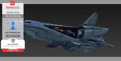 Futuristic spacecraft model with sleek, angular design, suitable for 3D printing.