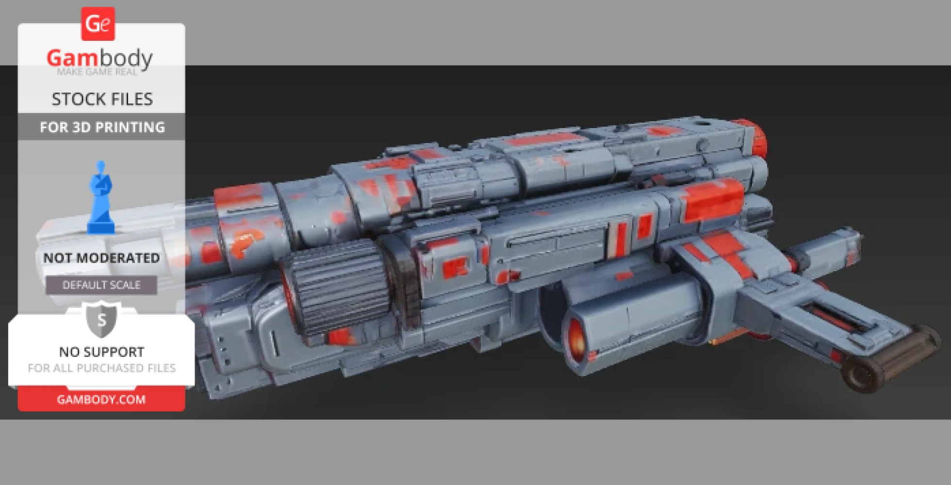 Detailed futuristic warship model for 3D printing, featuring red and gray accents.