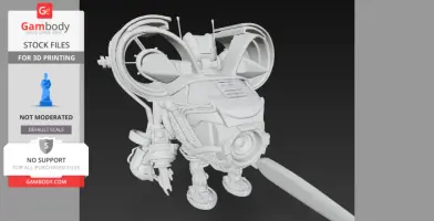 Futuristic armor machine with complex mechanical details and circular components for 3D printing.