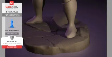 3D model of a figure’s legs and feet on a textured, rocky base, designed for 3D printing.