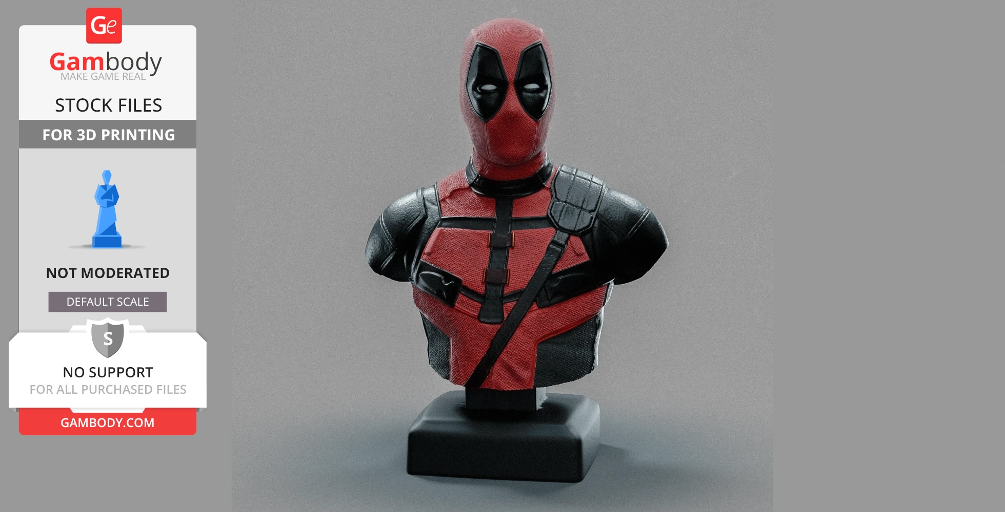 A detailed red and black bust of a masked comic character, suitable for 3D printing.