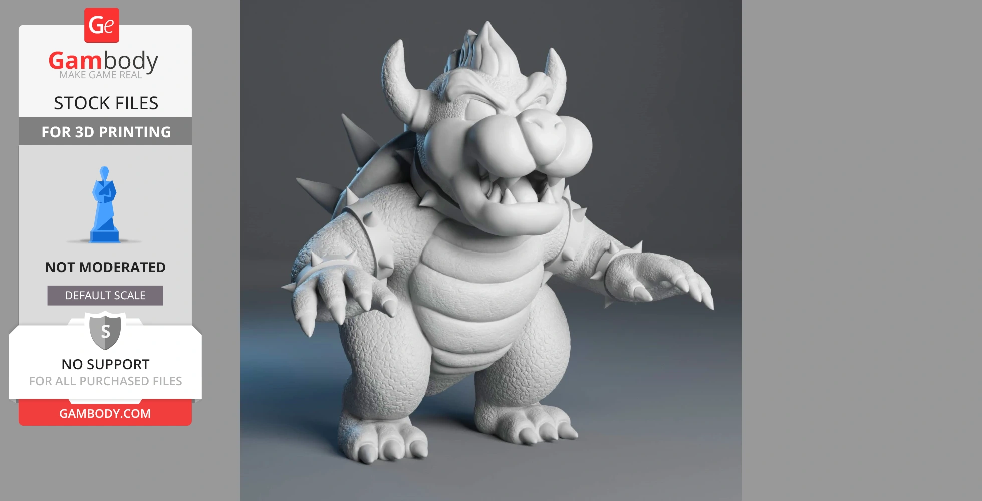 3D model of a fierce, spiky-shelled creature resembling Bowser from Super Mario, ready for 3D printing.