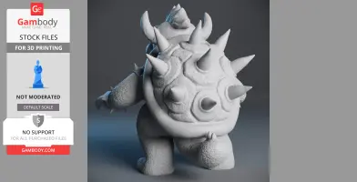 A 3D model of Bowser from Super Mario, focusing on his spiky shell and textured skin, ready for printing.