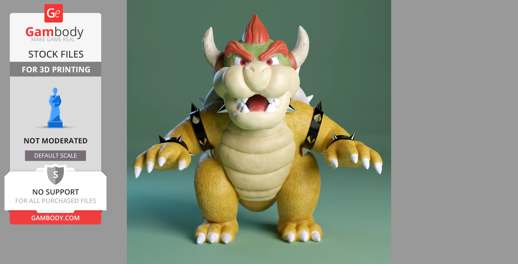 3D model of Bowser from Super Mario, with spiked shell and open mouth, ready for 3D printing.