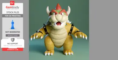 3D model of Bowser from Super Mario, with spiked shell and open mouth, ready for 3D printing.