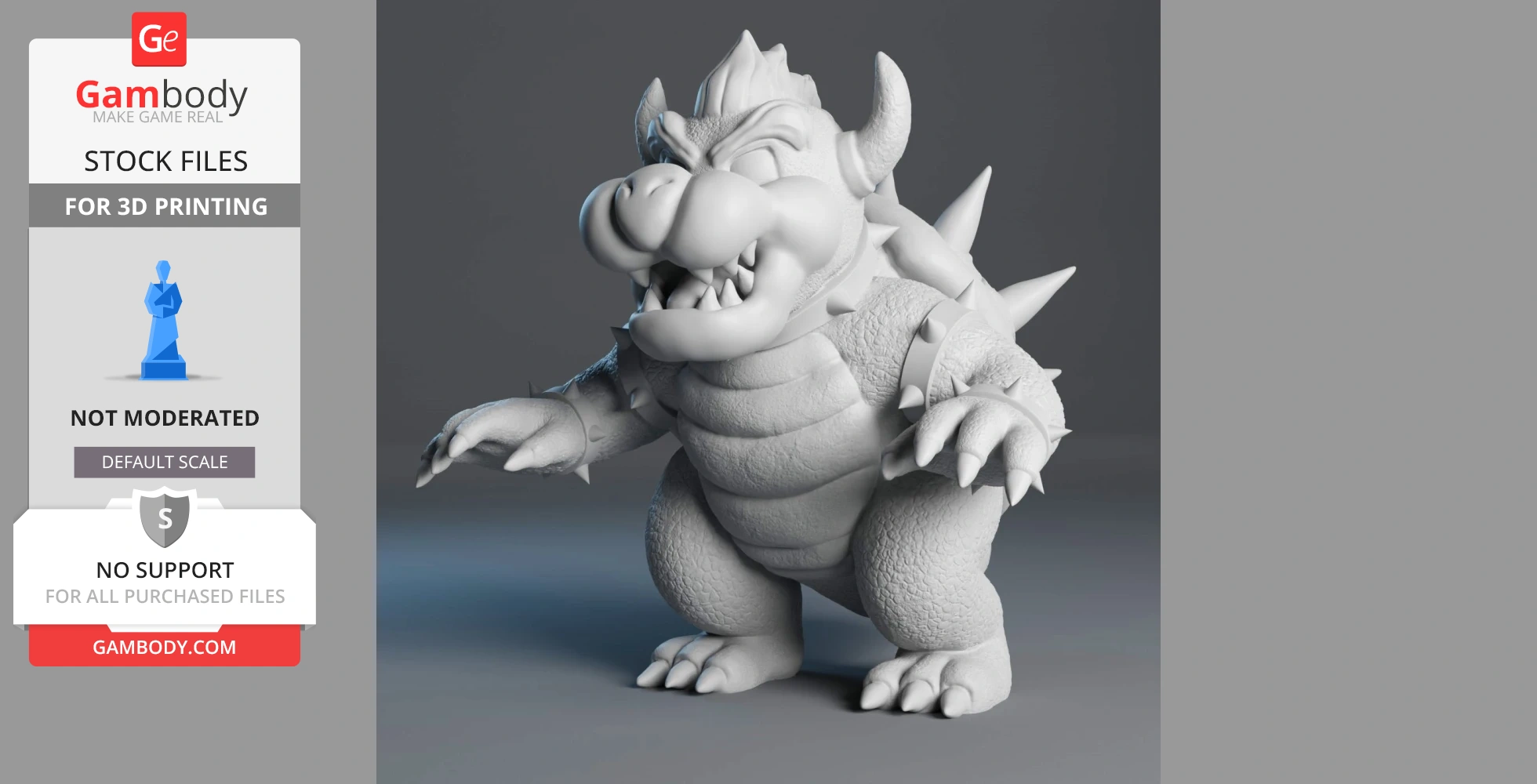 3D model of Bowser from Super Mario, standing with a fierce expression and spiked shell.