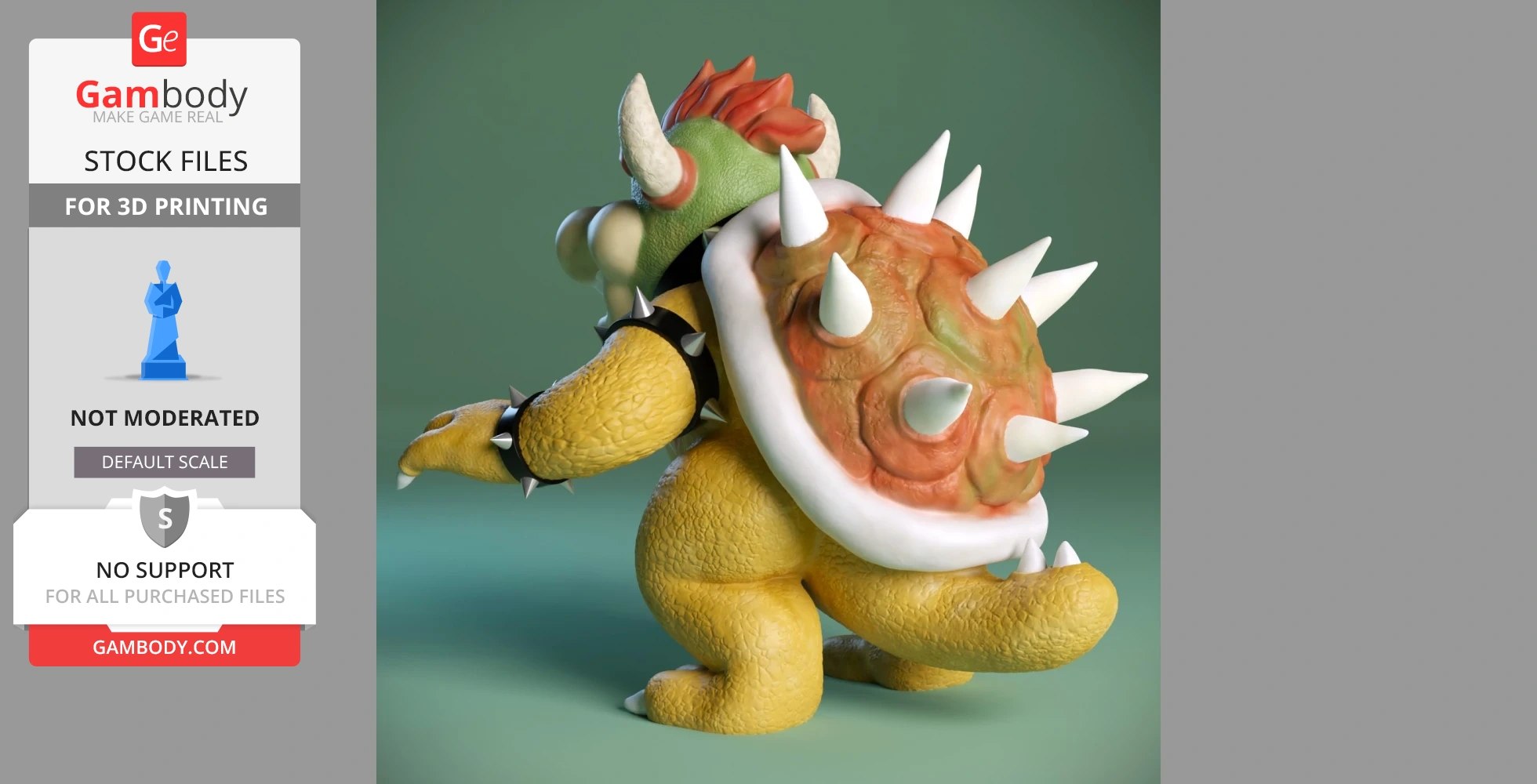 3D model of Bowser from Super Mario, featuring a spiked shell and detailed textures.