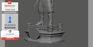 A detailed 3D model of a cowboy figure standing on a decorative base, ready for 3D printing.