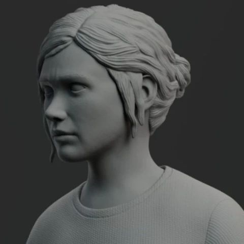 3D printed bust of a young person with detailed hair and clothing texture, looking thoughtful.
