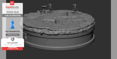 Detailed 3D model base with overgrown terrain and scattered rocks, designed for 3D printing.